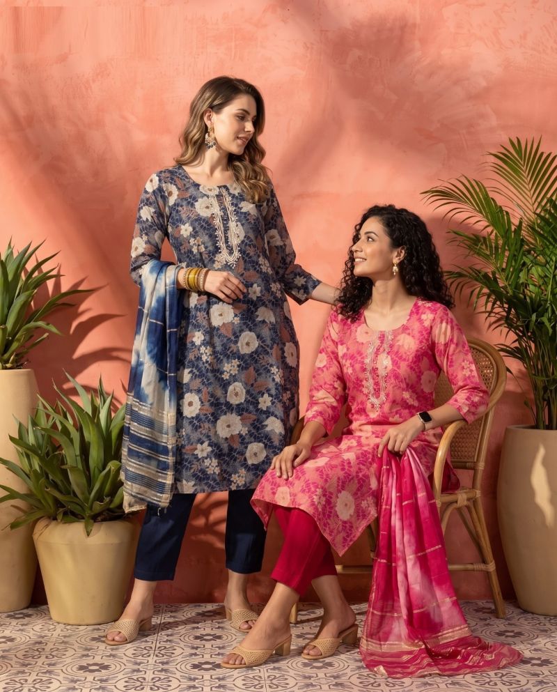 Naisha K 1229 Vatican Discharge Print Manual Work Kurti WIth Bottom Dupatta Set — Wholesale Kurtis, Naisha wholesale from Surat — Photo 6