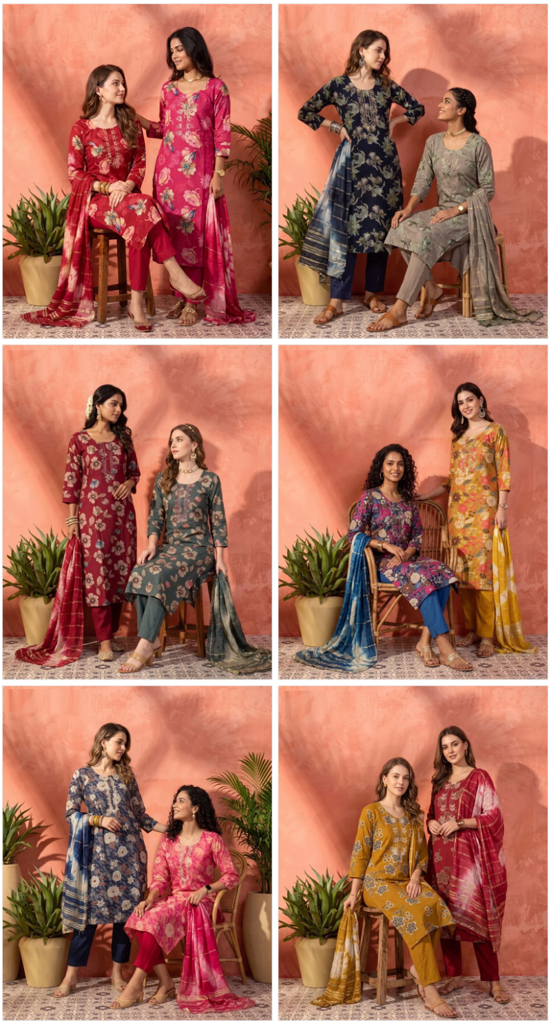 Naisha K 1229 Vatican Discharge Print Manual Work Kurti WIth Bottom Dupatta Set — Wholesale Kurtis, Naisha wholesale from Surat — Photo 7