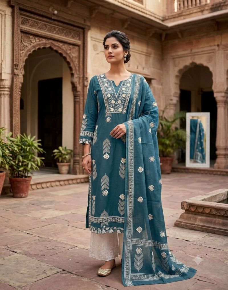 Naisha K 1231 Cotton Chikankari Fancy Kurti With Bottom Dupatta Set — Wholesale Kurtis, Naisha wholesale from Surat — Photo 2