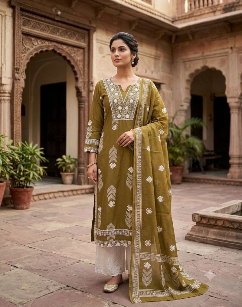 Naisha K 1231 Cotton Chikankari Fancy Kurti With Bottom Dupatta Set — Wholesale Kurtis, Naisha wholesale from Surat — Photo 3