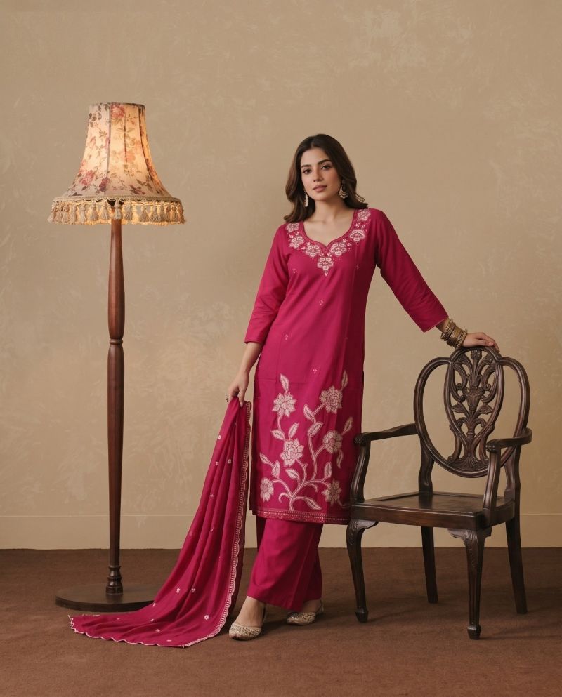 Naisha K 1233 Dhabu Cotton Embroidered Kurti WIth Bottom Dupatta Set — Wholesale Kurtis, Naisha wholesale from Surat — Photo 5