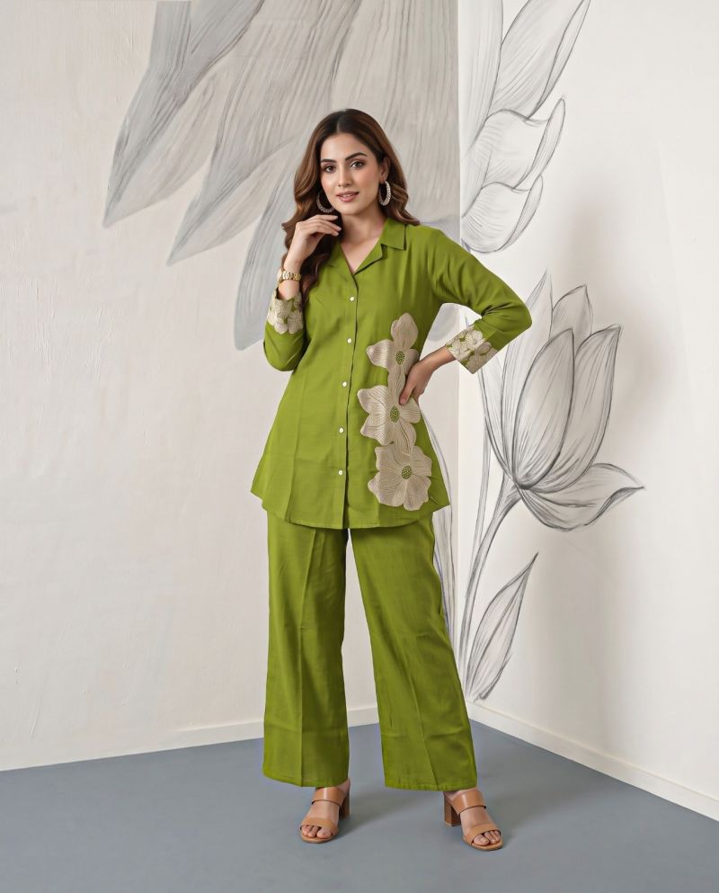 Naisha K 1236 Mul Chanderi Hand Embroidered Co Ord Set Catalog — Wholesale Kurtis, Naisha wholesale from Surat — Photo 2