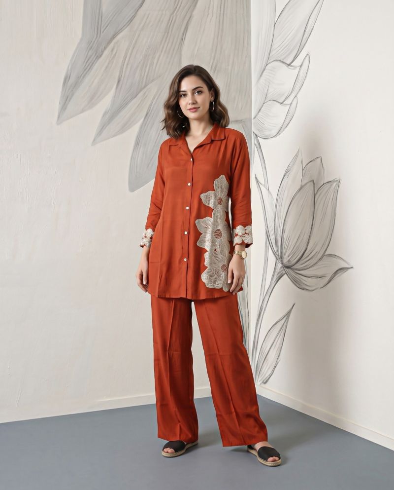 Naisha K 1236 Mul Chanderi Hand Embroidered Co Ord Set Catalog — Wholesale Kurtis, Naisha wholesale from Surat — Photo 3
