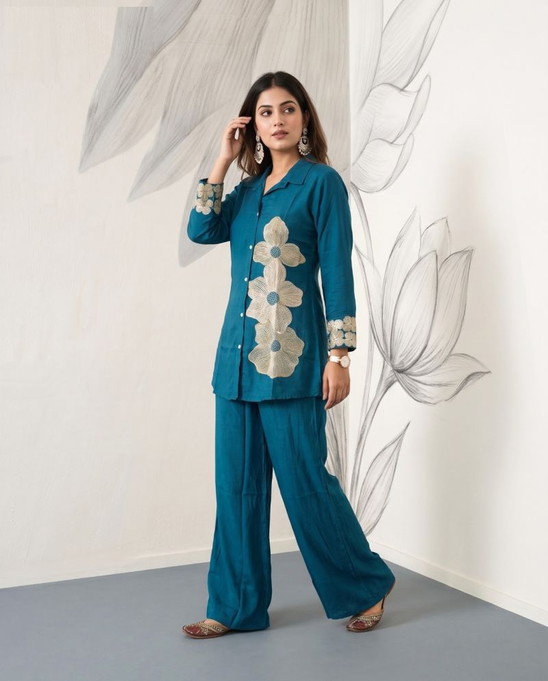 Naisha K 1236 Mul Chanderi Hand Embroidered Co Ord Set Catalog — Wholesale Kurtis, Naisha wholesale from Surat — Photo 4