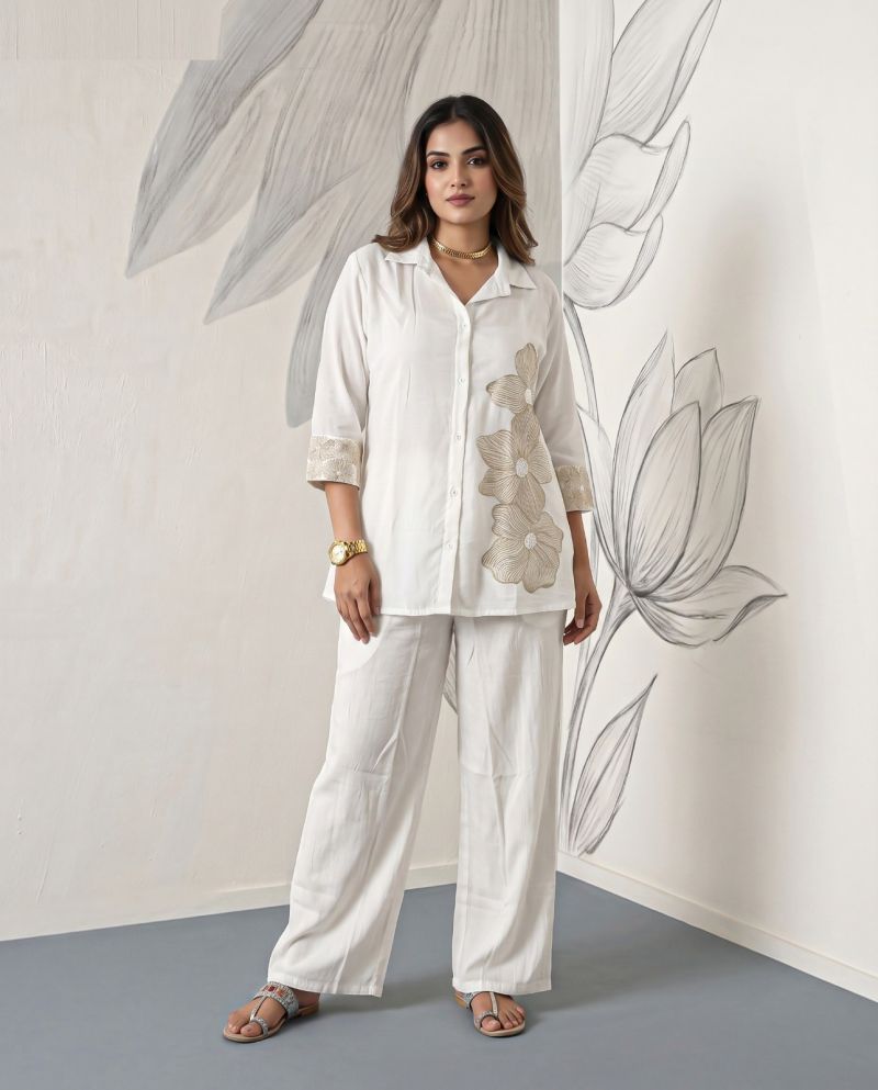 Naisha K 1236 Mul Chanderi Hand Embroidered Co Ord Set Catalog — Wholesale Kurtis, Naisha wholesale from Surat — Photo 7