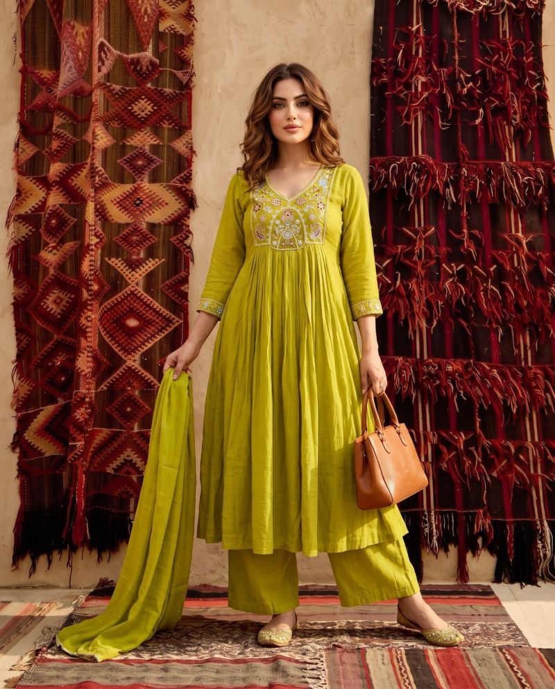Naisha K 1237 Mul Chanderi Beads Work Anarkali Kurti With Bottom Dupatta Set — Wholesale Kurtis, Naisha wholesale from Surat — view 4