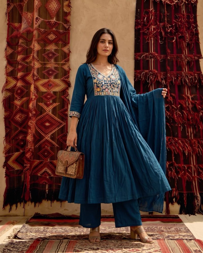 Naisha K 1237 Mul Chanderi Beads Work Anarkali Kurti With Bottom Dupatta Set — Wholesale Kurtis, Naisha wholesale from Surat — view 5