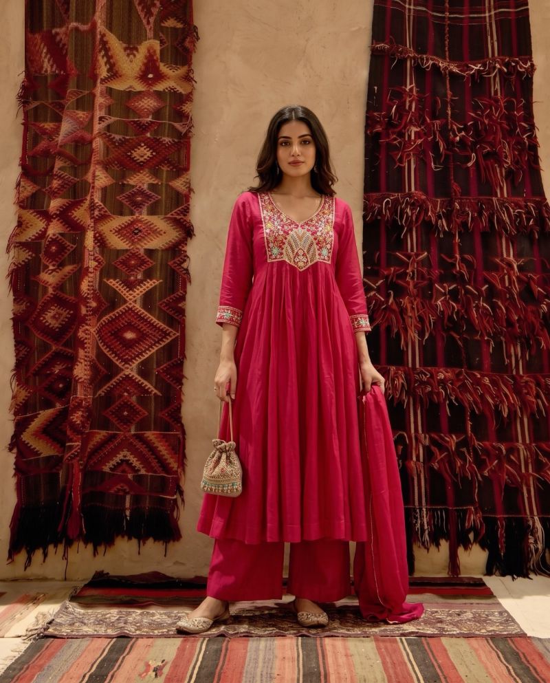 Naisha K 1237 Mul Chanderi Beads Work Anarkali Kurti With Bottom Dupatta Set — Wholesale Kurtis, Naisha wholesale from Surat — view 7