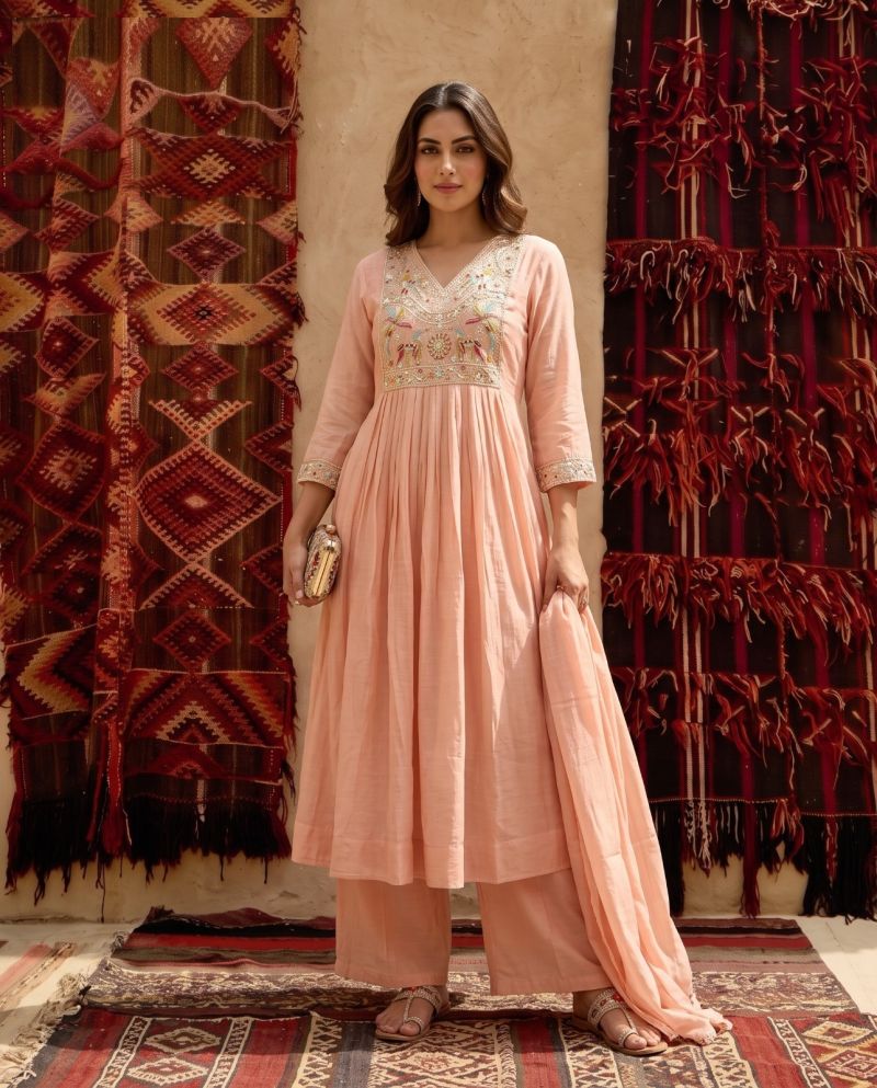 Naisha K 1237 Mul Chanderi Beads Work Anarkali Kurti With Bottom Dupatta Set — Wholesale Kurtis, Naisha wholesale from Surat — view 8