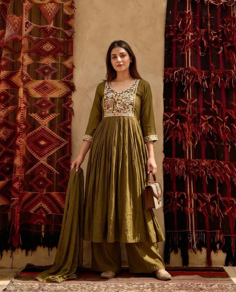 Naisha K 1237 Mul Chanderi Beads Work Anarkali Kurti With Bottom Dupatta Set — Wholesale Kurtis, Naisha wholesale from Surat — view 10