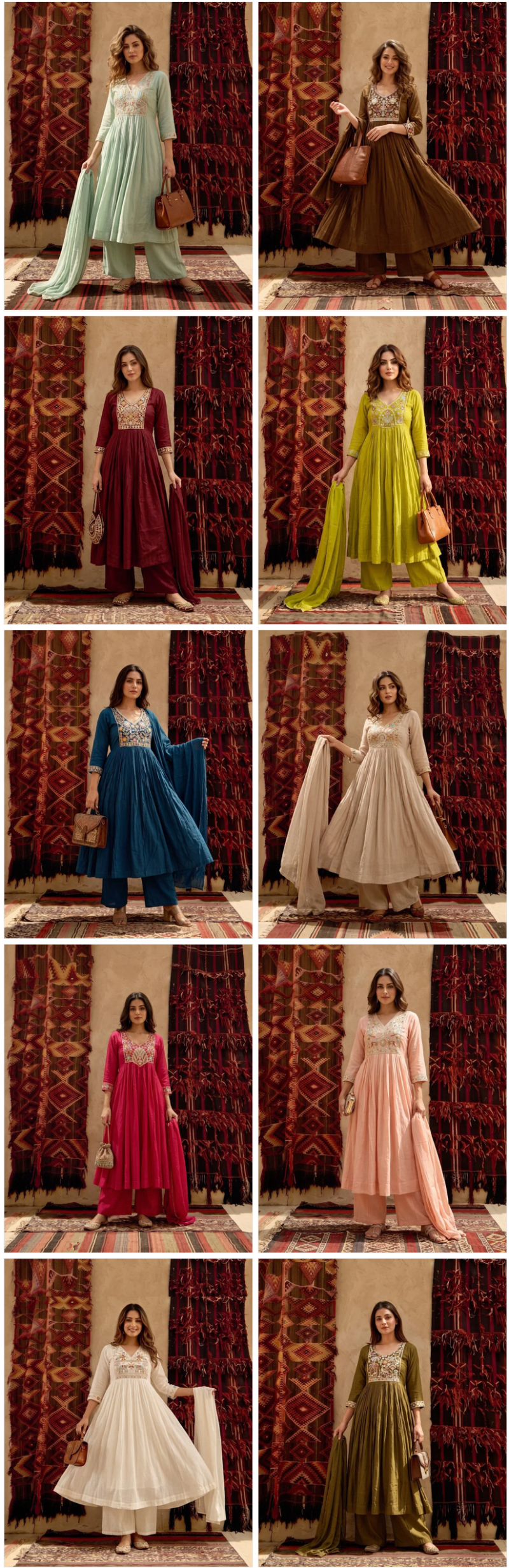 Naisha K 1237 Mul Chanderi Beads Work Anarkali Kurti With Bottom Dupatta Set — Wholesale Kurtis, Naisha wholesale from Surat — view 11