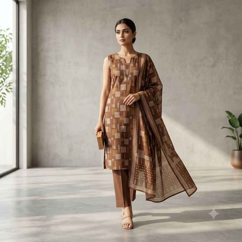Naisha K 1244 Cambric Cotton Neck Work Kurti With Bottom Dupatta Set — Wholesale Kurtis, Naisha wholesale from Surat — view 2