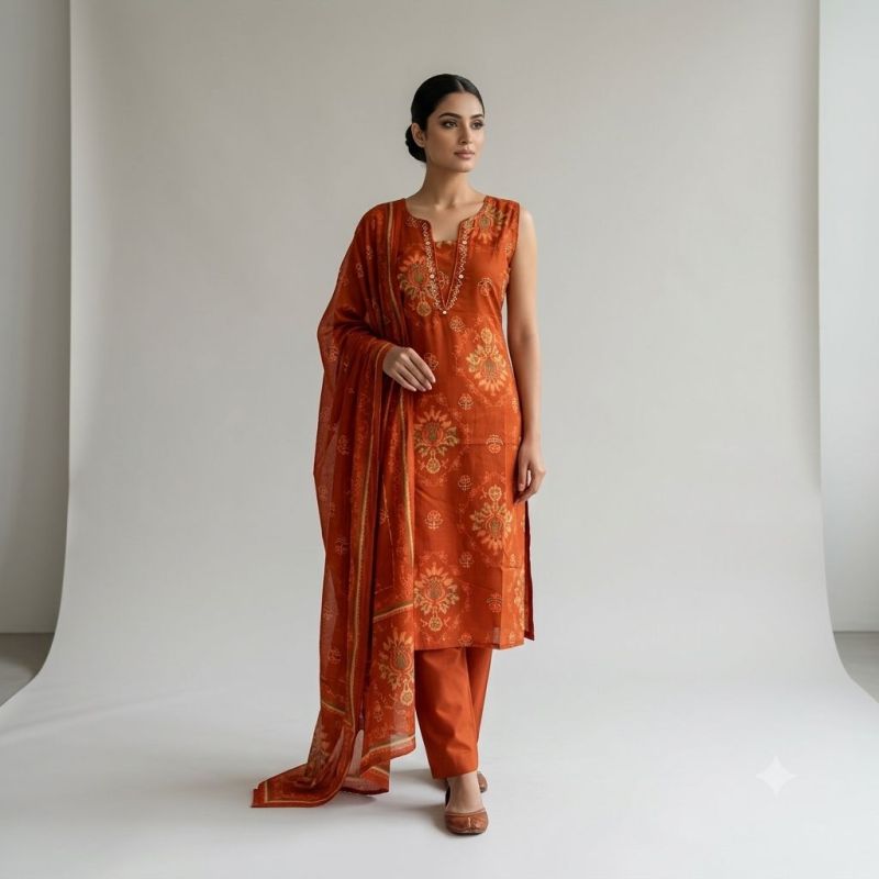 Naisha K 1244 Cambric Cotton Neck Work Kurti With Bottom Dupatta Set — Wholesale Kurtis, Naisha wholesale from Surat — view 4