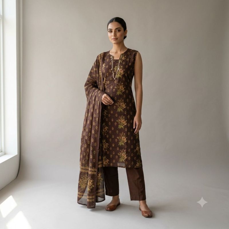 Naisha K 1244 Cambric Cotton Neck Work Kurti With Bottom Dupatta Set — Wholesale Kurtis, Naisha wholesale from Surat — view 6
