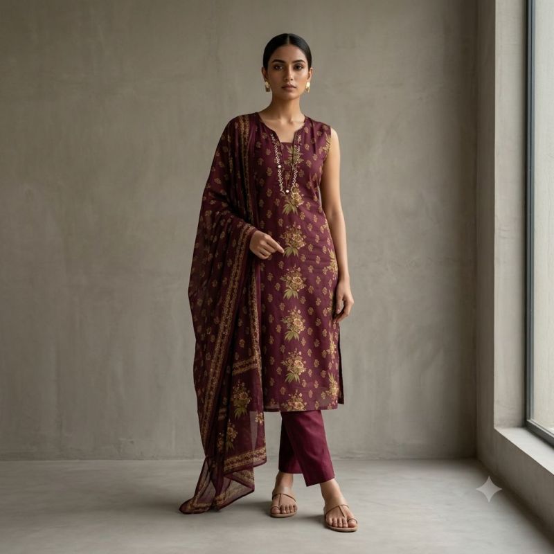 Naisha K 1244 Cambric Cotton Neck Work Kurti With Bottom Dupatta Set — Wholesale Kurtis, Naisha wholesale from Surat — view 10