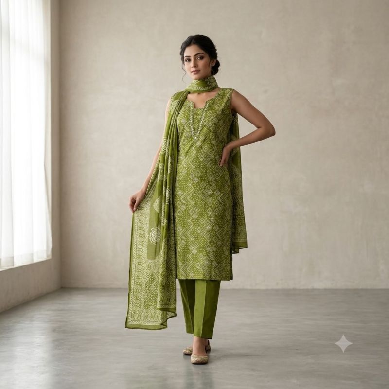 Naisha K 1244 Cambric Cotton Neck Work Kurti With Bottom Dupatta Set — Wholesale Kurtis, Naisha wholesale from Surat — view 15