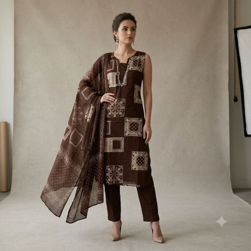 Naisha K 1244 Cambric Cotton Neck Work Kurti With Bottom Dupatta Set — Wholesale Kurtis, Naisha wholesale from Surat — view 16