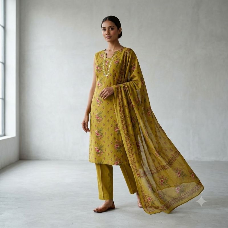 Naisha K 1244 Cambric Cotton Neck Work Kurti With Bottom Dupatta Set — Wholesale Kurtis, Naisha wholesale from Surat — view 18
