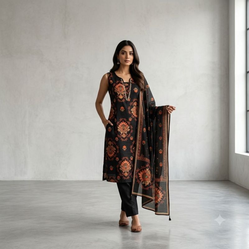 Naisha K 1244 Cambric Cotton Neck Work Kurti With Bottom Dupatta Set — Wholesale Kurtis, Naisha wholesale from Surat — view 21