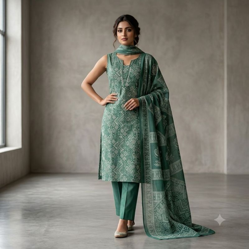 Naisha K 1244 Cambric Cotton Neck Work Kurti With Bottom Dupatta Set — Wholesale Kurtis, Naisha wholesale from Surat — view 22