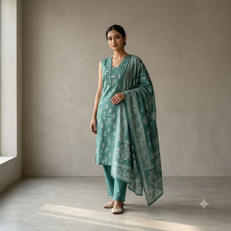 Naisha K 1244 Cambric Cotton Neck Work Kurti With Bottom Dupatta Set — Wholesale Kurtis, Naisha wholesale from Surat — view 27