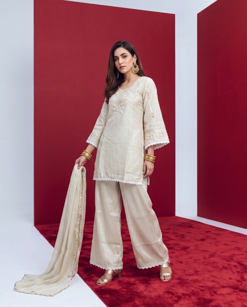 Naisha K 1245 Glass Crush Beads Work Kurti WIth Bottom Dupatta Set