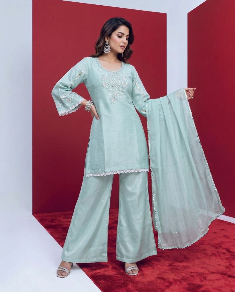 Naisha K 1245 Glass Crush Beads Work Kurti WIth Bottom Dupatta Set — Wholesale Kurtis, Vardan Ethnic wholesale from Surat — Photo 2