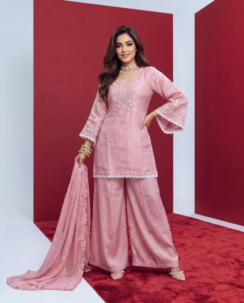 Naisha K 1245 Glass Crush Beads Work Kurti WIth Bottom Dupatta Set — Wholesale Kurtis, Vardan Ethnic wholesale from Surat — Photo 3
