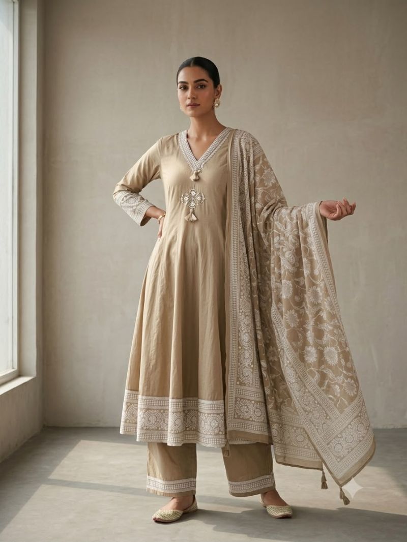 Naisha K 1263 Cotton Embroidered Anarkali Kurti WIth Bottom Dupatta Set — Wholesale Kurtis, Naisha wholesale from Surat — view 2