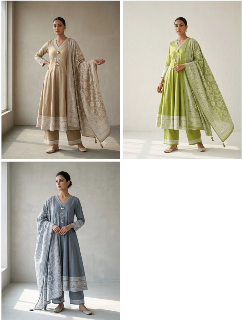 Naisha K 1263 Cotton Embroidered Anarkali Kurti WIth Bottom Dupatta Set — Wholesale Kurtis, Naisha wholesale from Surat — view 4