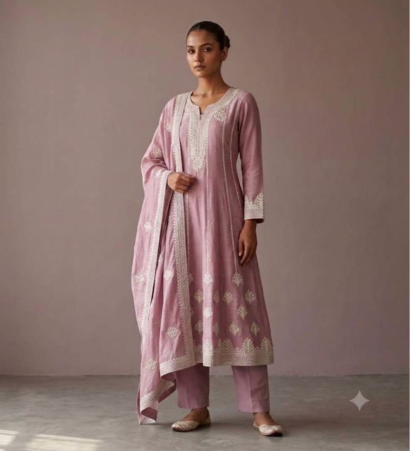 Naisha K 1269 Premium Mul Chanderi Designer Work Kurti With Bottom Dupatta Set