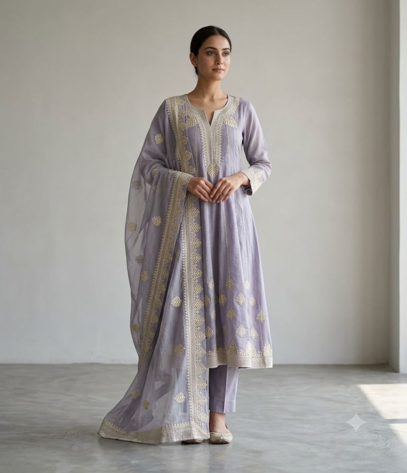 Naisha K 1269 Premium Mul Chanderi Designer Work Kurti With Bottom Dupatta Set — Wholesale Kurtis, Naisha wholesale from Surat — view 3