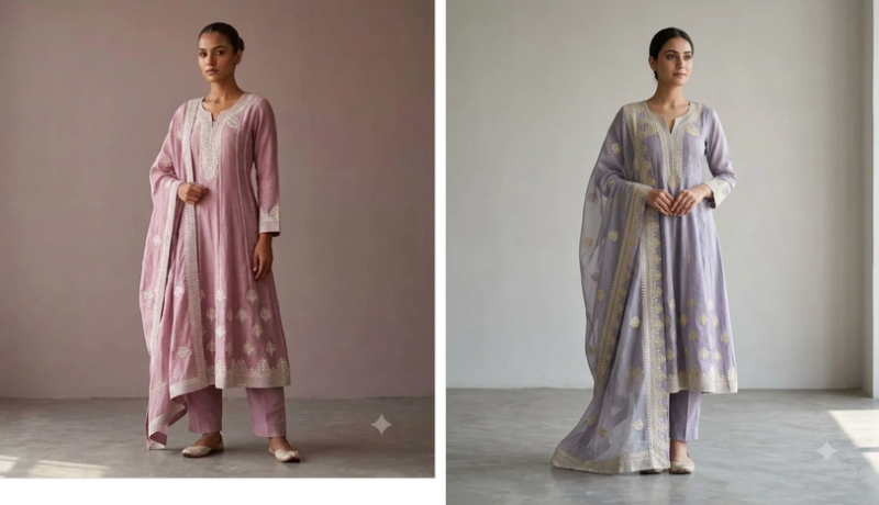 Naisha K 1269 Premium Mul Chanderi Designer Work Kurti With Bottom Dupatta Set — Wholesale Kurtis, Naisha wholesale from Surat — view 4