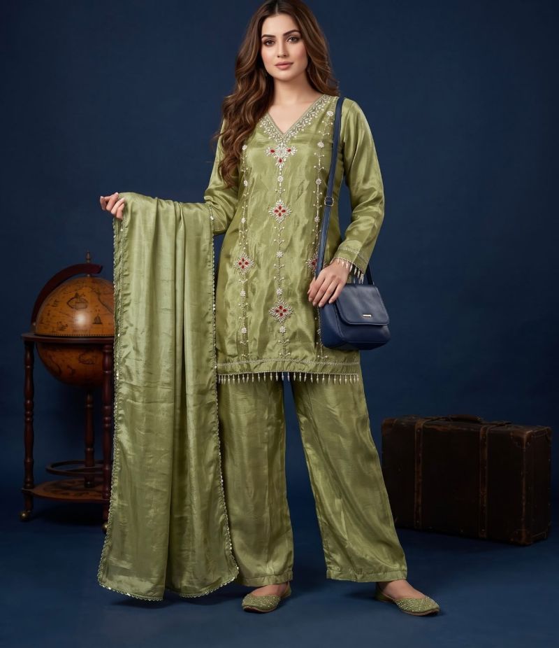 Naisha K 1273 Chinon Silk Beads Work Designer Kurti With Bottom Dupatta Set — Wholesale Readymade Suit, Vardan Ethnic wholesale from Surat — Photo 3