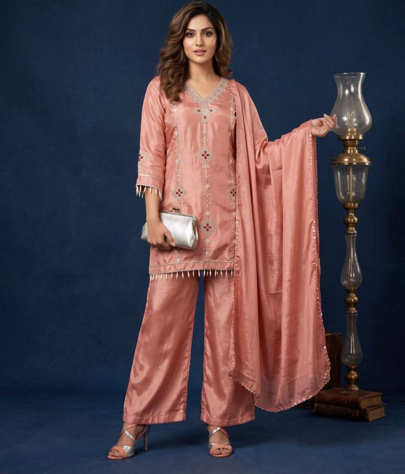 Naisha K 1273 Chinon Silk Beads Work Designer Kurti With Bottom Dupatta Set