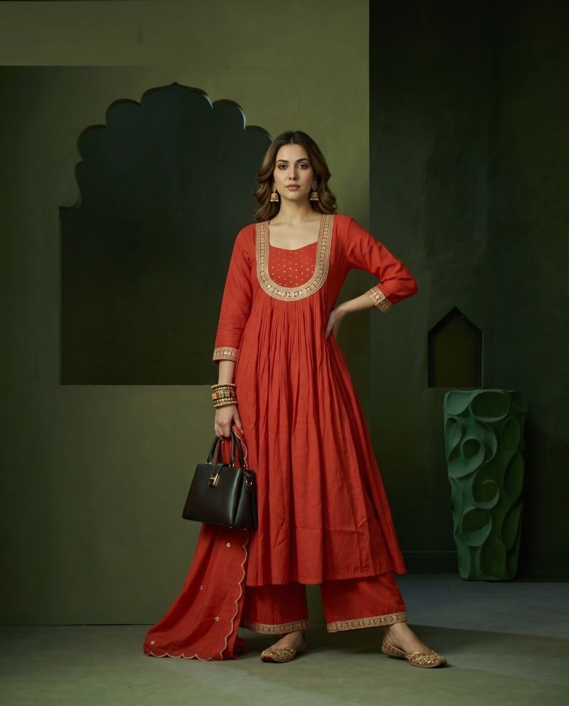 Naisha K 1324 Mul Chanderi Hand Work Anarkali Kurti WIth Bottom Dupatta Catalog — Wholesale Kurtis, Vardan Ethnic wholesale from Surat — Photo 6
