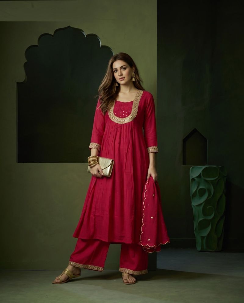 Naisha K 1324 Mul Chanderi Hand Work Anarkali Kurti WIth Bottom Dupatta Catalog — Wholesale Kurtis, Vardan Ethnic wholesale from Surat — Photo 5