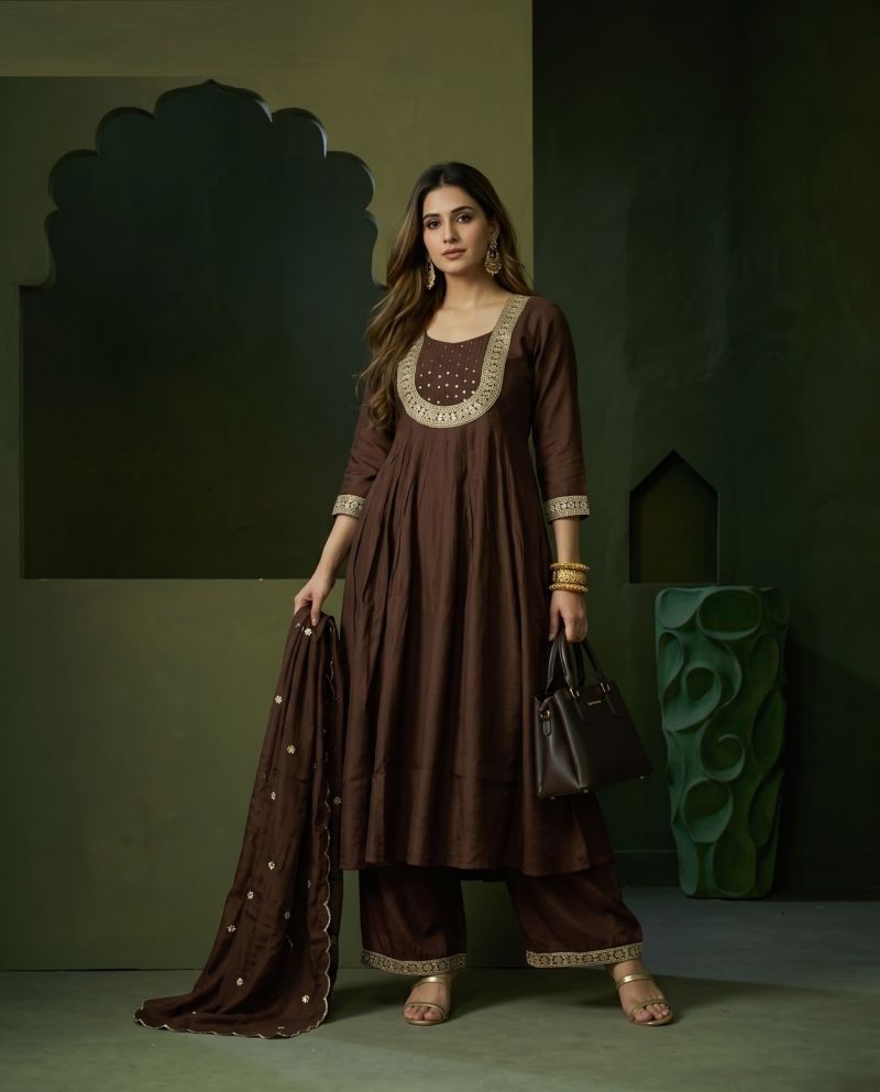 Naisha K 1324 Mul Chanderi Hand Work Anarkali Kurti WIth Bottom Dupatta Catalog — Wholesale Kurtis, Vardan Ethnic wholesale from Surat — Photo 3