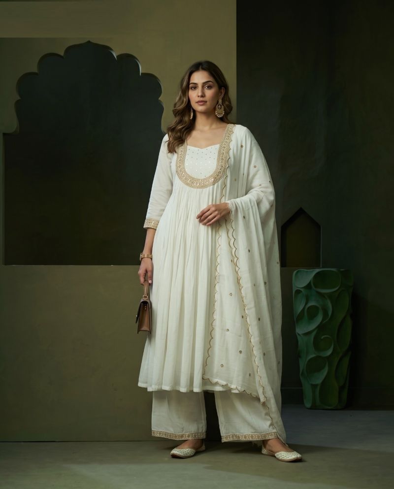 Naisha K 1324 Mul Chanderi Hand Work Anarkali Kurti WIth Bottom Dupatta Catalog — Wholesale Kurtis, Vardan Ethnic wholesale from Surat — Photo 2