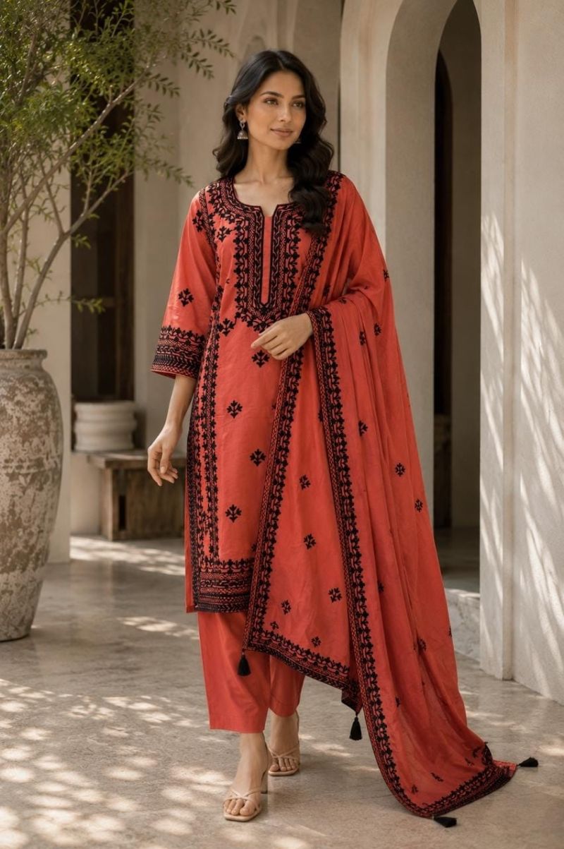 Naisha K 1327 Mul Chanderi Embroidered Kurti With Bottom Dupatta Catalog — Wholesale Kurtis, Vardan Ethnic wholesale from Surat — view 2