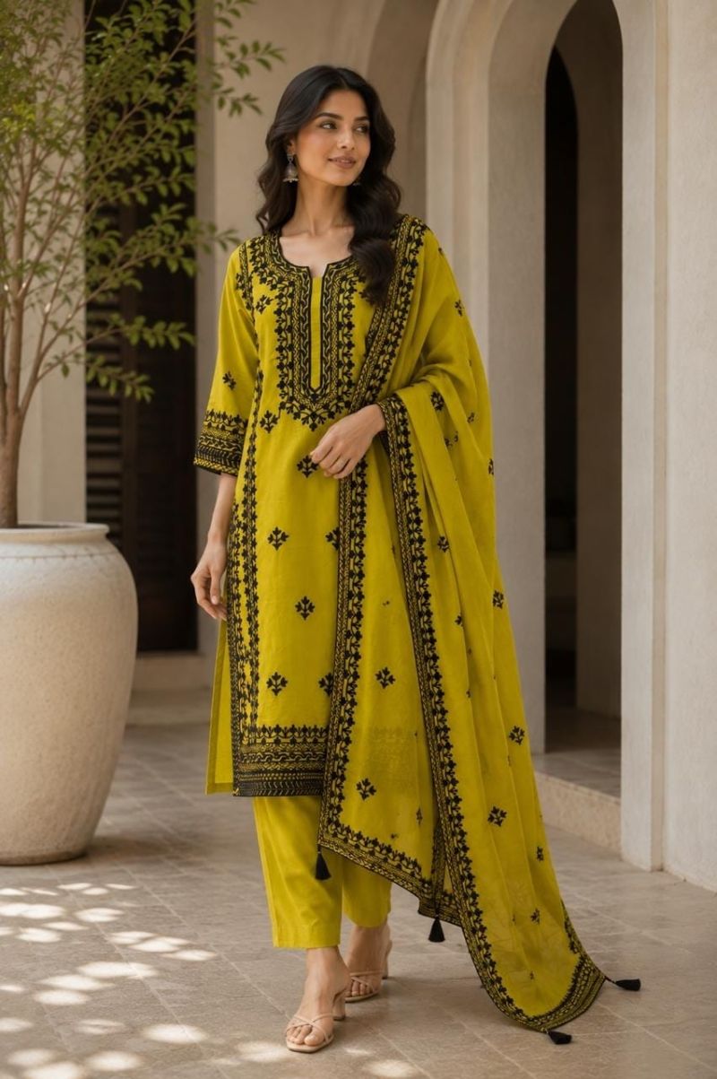 Naisha K 1327 Mul Chanderi Embroidered Kurti With Bottom Dupatta Catalog