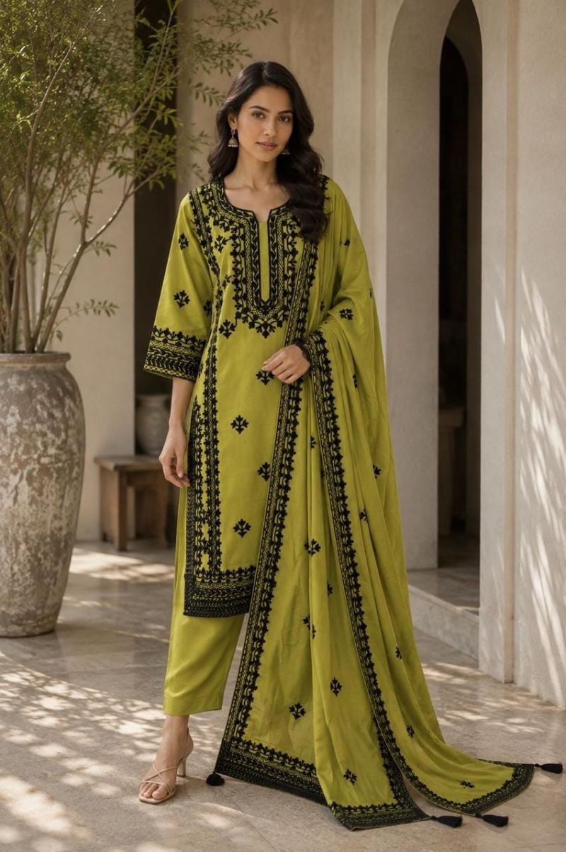 Naisha K 1327 Mul Chanderi Embroidered Kurti With Bottom Dupatta Catalog — Wholesale Kurtis, Vardan Ethnic wholesale from Surat — view 3