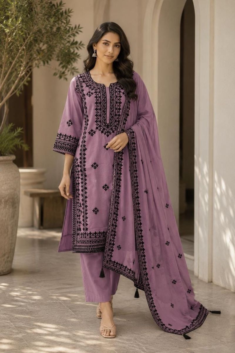 Naisha K 1327 Mul Chanderi Embroidered Kurti With Bottom Dupatta Catalog — Wholesale Kurtis, Vardan Ethnic wholesale from Surat — view 4