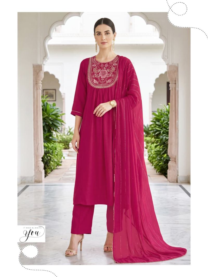 Ossm Noor Vol 2 Mul Chanderi Embroidered Kurti With Bottom Dupatta Set — Wholesale Kurtis, Ossm wholesale from Surat — Photo 2