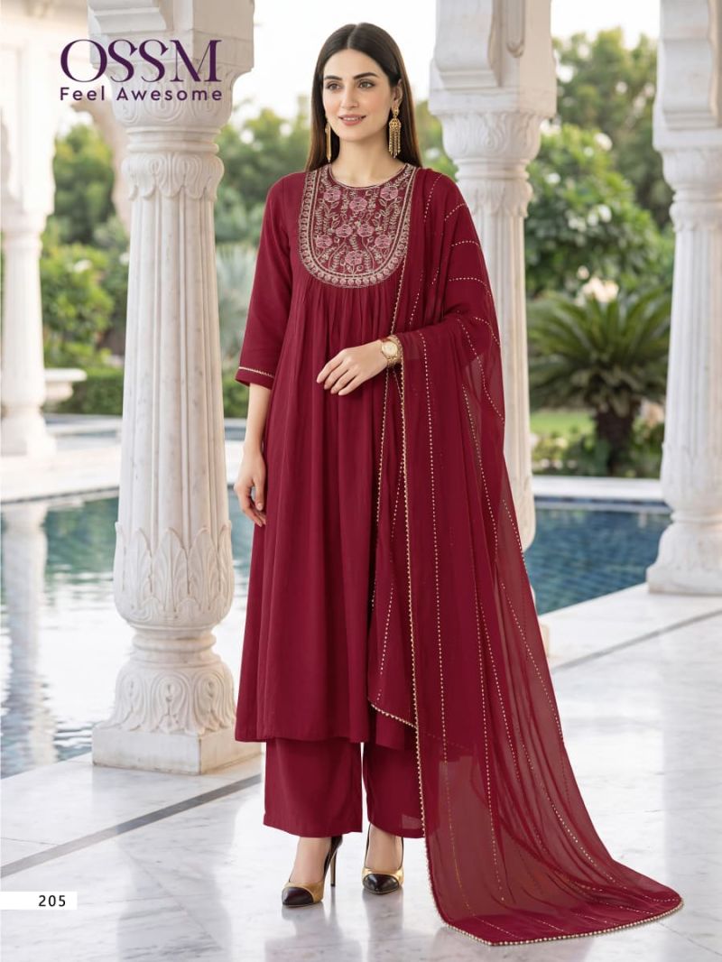 Ossm Noor Vol 2 Mul Chanderi Embroidered Kurti With Bottom Dupatta Set — Wholesale Kurtis, Ossm wholesale from Surat — Photo 3