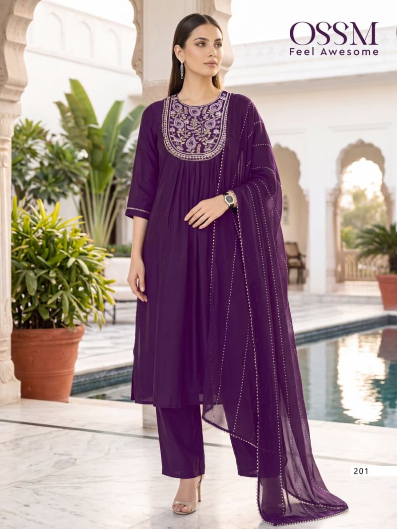 Ossm Noor Vol 2 Mul Chanderi Embroidered Kurti With Bottom Dupatta Set — Wholesale Kurtis, Ossm wholesale from Surat — Photo 4