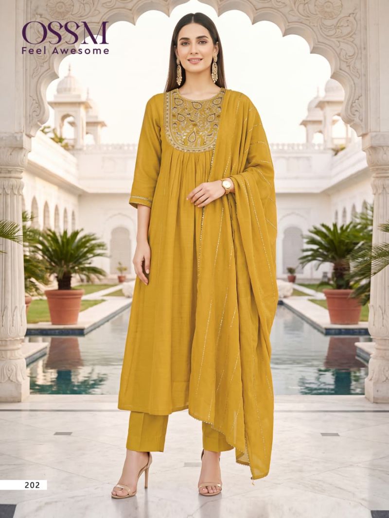 Ossm Noor Vol 2 Mul Chanderi Embroidered Kurti With Bottom Dupatta Set — Wholesale Kurtis, Ossm wholesale from Surat — Photo 5