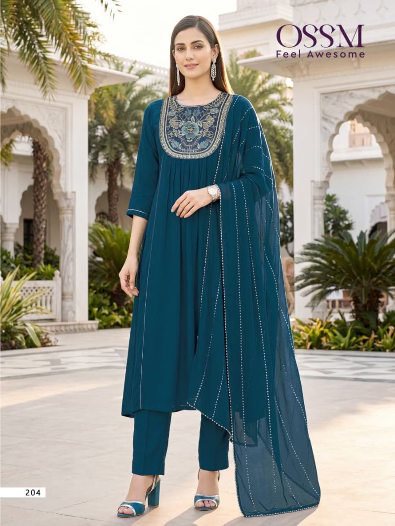 Ossm Noor Vol 2 Mul Chanderi Embroidered Kurti With Bottom Dupatta Set — Wholesale Kurtis, Ossm wholesale from Surat — Photo 6