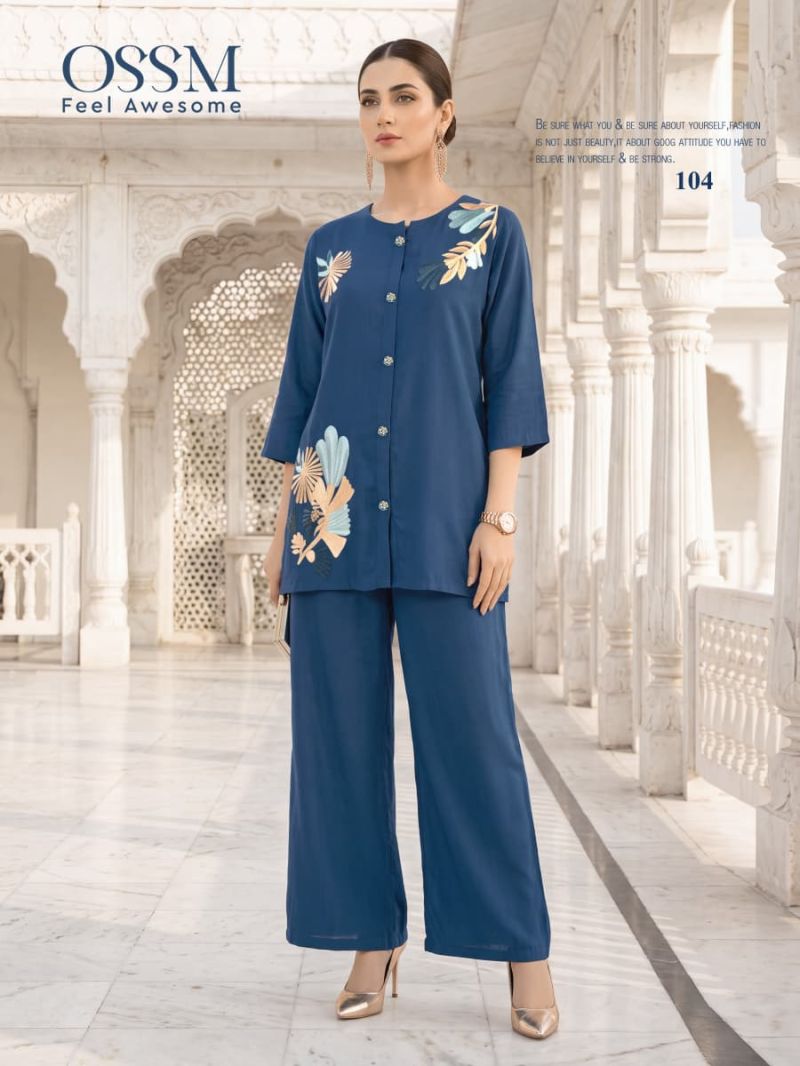 Ossm Pihu 101 To 106 Mul Chanderi Embroidered Co Ord Set Caatalog — Wholesale Kurtis, Ossm wholesale from Surat — view 7