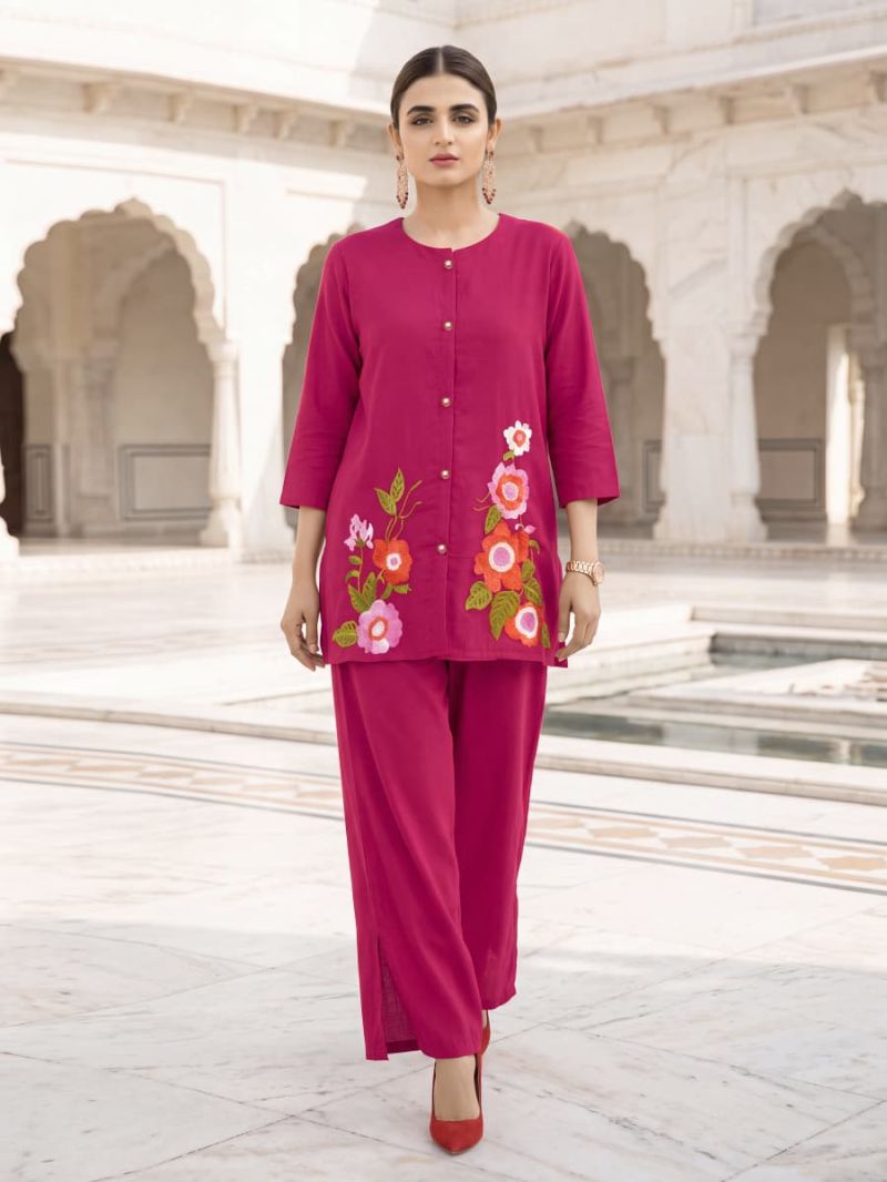 Ossm Pihu 101 To 106 Mul Chanderi Embroidered Co Ord Set Caatalog — Wholesale Kurtis, Ossm wholesale from Surat — view 2